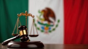balance de justicia con banderas mexicanas