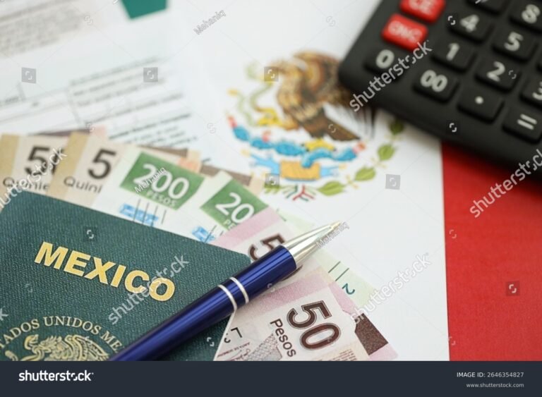 calculadora con billetes mexicanos y documentos