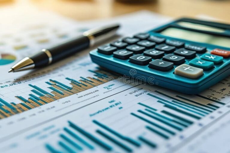 calculadora y documentos con graficos financieros
