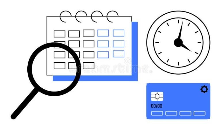 calendario y reloj con tarjetas de credito