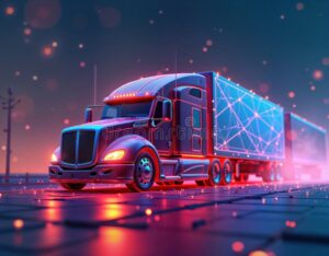 camion moderno con iconos digitales superpuestos