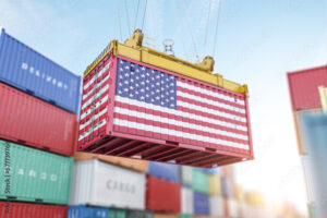 contenedor de carga y bandera de estados unidos
