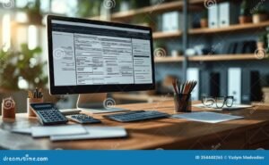 documentos fiscales digitales y computadora escritorio