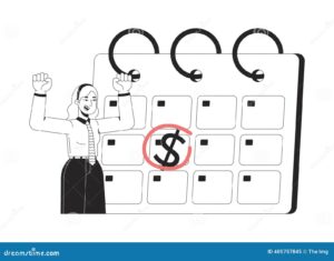 empleado feliz con calendario y dinero