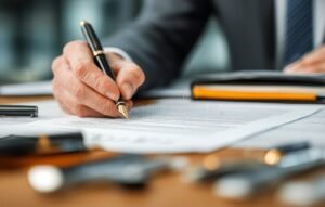 firma de documentos legales en oficina moderna