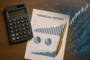 hoja financiera con graficos y calculadora