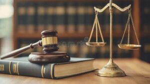 libros de derecho y balanza de justicia