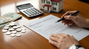 persona calculando finanzas con calculadora y dinero