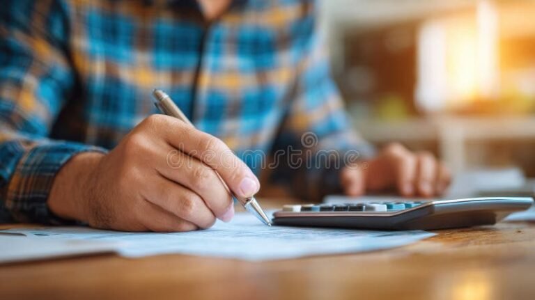 persona calculando finanzas con calculadora y notas