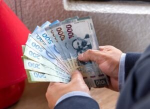 persona contando billetes mexicanos en mano