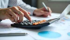 persona revisando documentos financieros y calculadora 1
